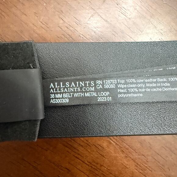 AllSaints 38mm Suede Leather Warm Brass Eyelet Belt, Black XS main image 6